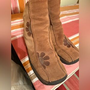 Rieker Tan Suede Floral Ankle Boots